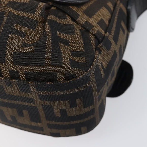 FENDI Zucca Canvas Chain Shoulder Bag Black Brown 8BR551 Auth 206529