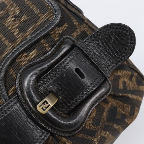 FENDI Zucca Canvas Chain Shoulder Bag Black Brown 8BR551 Auth 206529