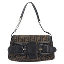 FENDI Zucca Canvas Chain Shoulder Bag Black Brown 8BR551 Auth 206529-2
