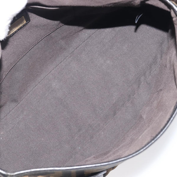 FENDI Zucca Canvas Chain Shoulder Bag Black Brown 8BR551 Auth 206529