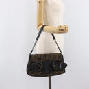 FENDI Zucca Canvas Chain Shoulder Bag Black Brown 8BR551 Auth 206529-27