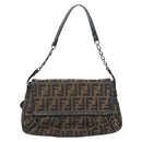 FENDI Zucca Canvas Chain Shoulder Bag Black Brown 8BR551 Auth 206529-3
