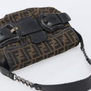 FENDI Zucca Canvas Chain Shoulder Bag Black Brown 8BR551 Auth 206529-6