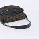 FENDI Zucca Canvas Chain Shoulder Bag Black Brown 8BR551 Auth 206529-7