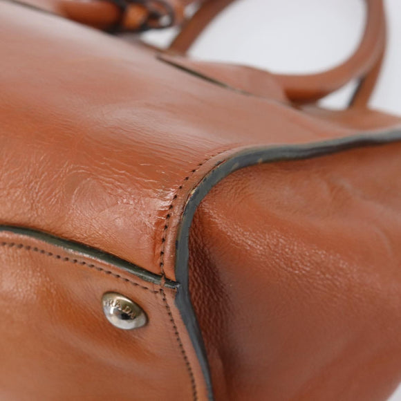 PRADA Hand Bag Leather 2way Brown Silver Auth 206531A