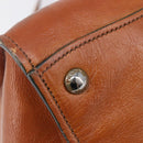 PRADA Hand Bag Leather 2way Brown Silver Auth 206531A-21