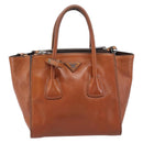 PRADA Hand Bag Leather 2way Brown Silver Auth 206531A-2