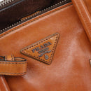 PRADA Hand Bag Leather 2way Brown Silver Auth 206531A-23