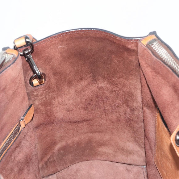 PRADA Hand Bag Leather 2way Brown Silver Auth 206531A