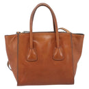 PRADA Hand Bag Leather 2way Brown Silver Auth 206531A-3