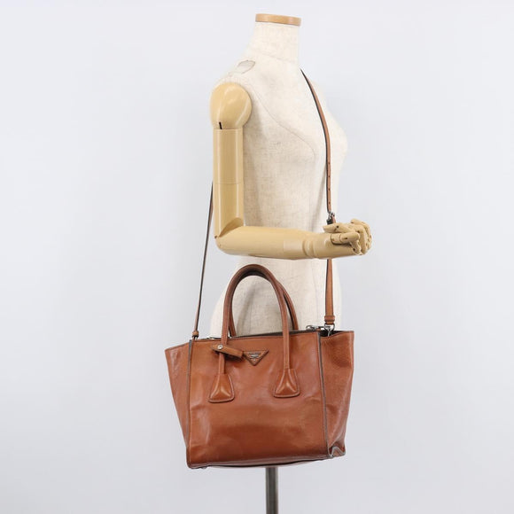 PRADA Hand Bag Leather 2way Brown Silver Auth 206531A