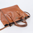 PRADA Hand Bag Leather 2way Brown Silver Auth 206531A-6