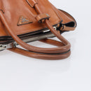 PRADA Hand Bag Leather 2way Brown Silver Auth 206531A-7