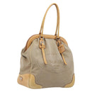 PRADA Hand Bag Canvas Beige Silver Auth 206536-1