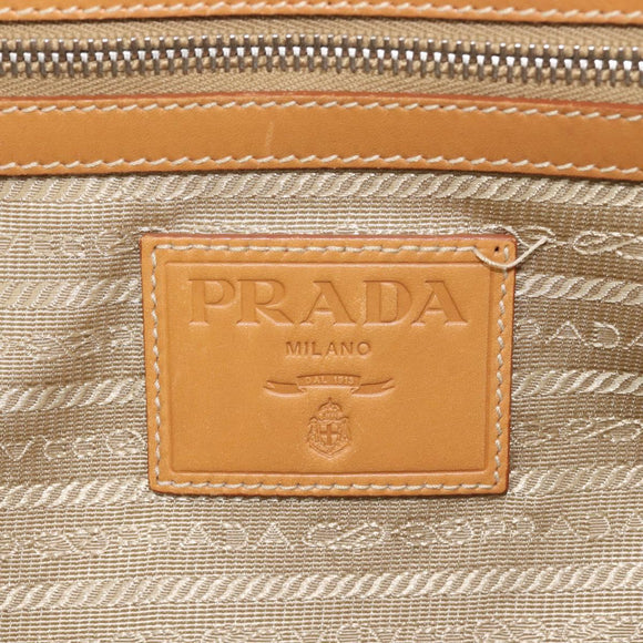 PRADA Hand Bag Canvas Beige Silver Auth 206536