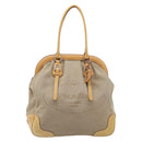 PRADA Hand Bag Canvas Beige Silver Auth 206536-2