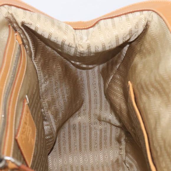 PRADA Hand Bag Canvas Beige Silver Auth 206536