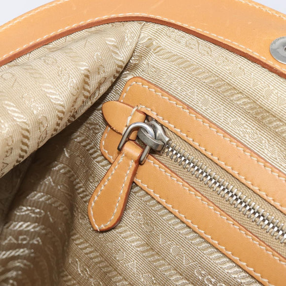 PRADA Hand Bag Canvas Beige Silver Auth 206536
