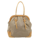 PRADA Hand Bag Canvas Beige Silver Auth 206536-3