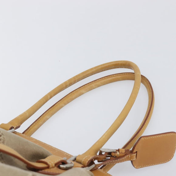 PRADA Hand Bag Canvas Beige Silver Auth 206536