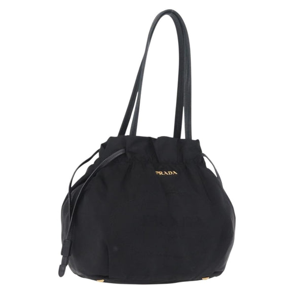 PRADA Tote Bag Nylon Black Gold Auth 206537