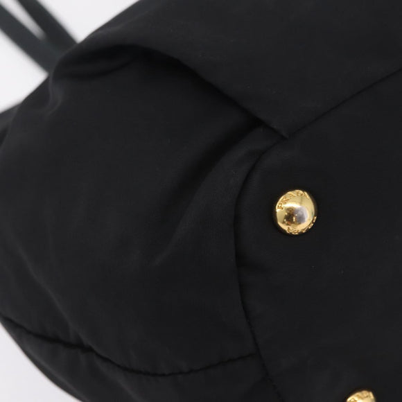 PRADA Tote Bag Nylon Black Gold Auth 206537