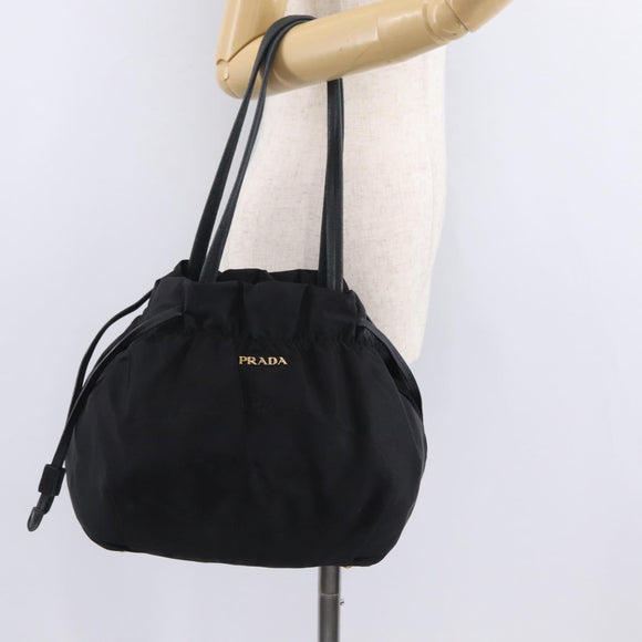 PRADA Tote Bag Nylon Black Gold Auth 206537
