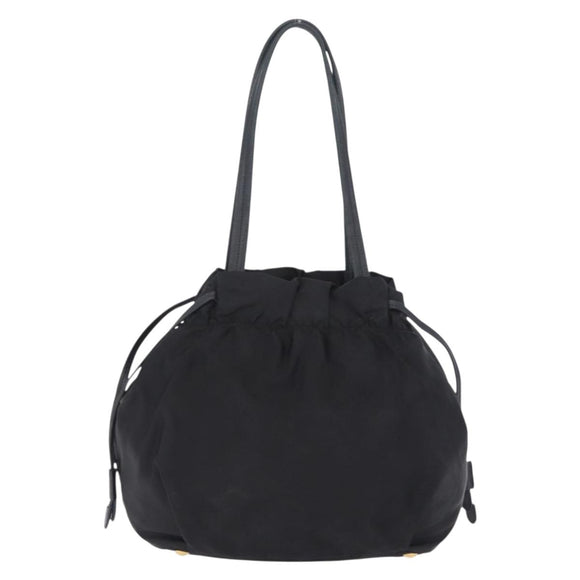PRADA Tote Bag Nylon Black Gold Auth 206537