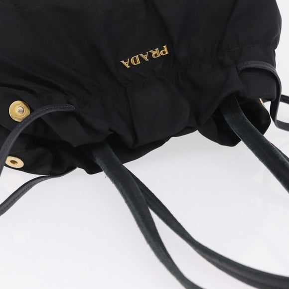 PRADA Tote Bag Nylon Black Gold Auth 206537