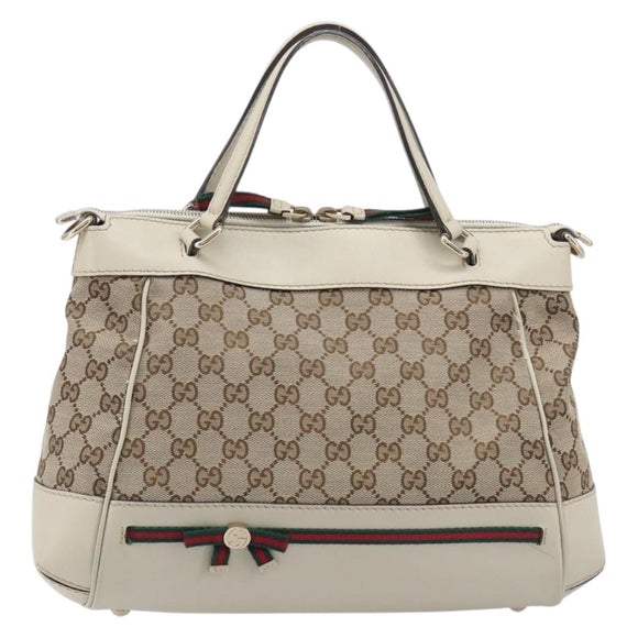 GUCCI GG Canvas Web Sherry Line Hand Bag Beige Gold 269894 Auth 206539A