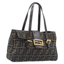 FENDI Zucca Canvas Hand Bag Black Brown Auth 206541A-1