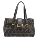FENDI Zucca Canvas Hand Bag Black Brown Auth 206541A-2