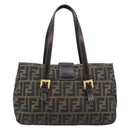 FENDI Zucca Canvas Hand Bag Black Brown Auth 206541A-3
