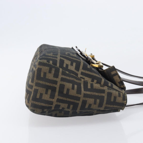 FENDI Zucca Canvas Hand Bag Black Brown Auth 206541A