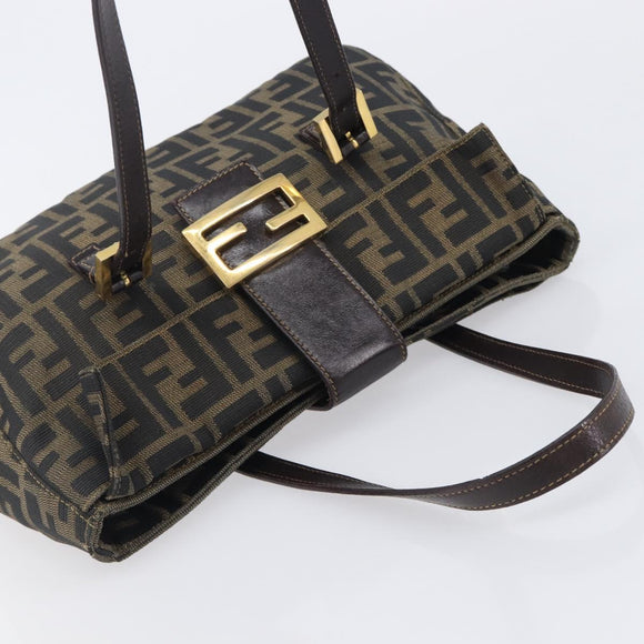 FENDI Zucca Canvas Hand Bag Black Brown Auth 206541A