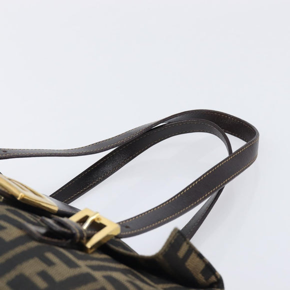 FENDI Zucca Canvas Hand Bag Black Brown Auth 206541A