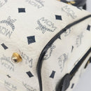 MCM Logogram Vicetos Hand Bag PVC Leather 2way White Gold Auth 206543A-16