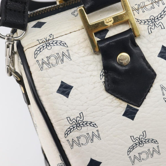 MCM Logogram Vicetos Hand Bag PVC Leather 2way White Gold Auth 206543A