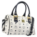 MCM Logogram Vicetos Hand Bag PVC Leather 2way White Gold Auth 206543A-1