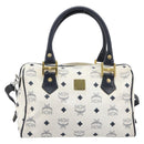 MCM Logogram Vicetos Hand Bag PVC Leather 2way White Gold Auth 206543A-2