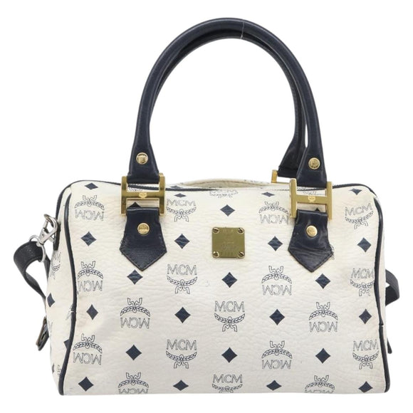 MCM Logogram Vicetos Hand Bag PVC Leather 2way White Gold Auth 206543A