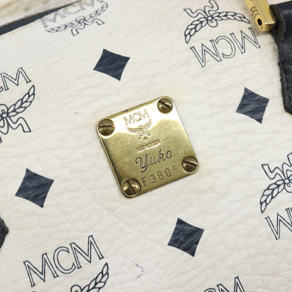 MCM Logogram Vicetos Hand Bag PVC Leather 2way White Gold Auth 206543A