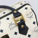 MCM Logogram Vicetos Hand Bag PVC Leather 2way White Gold Auth 206543A-22