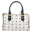 MCM Logogram Vicetos Hand Bag PVC Leather 2way White Gold Auth 206543A-2