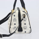 MCM Logogram Vicetos Hand Bag PVC Leather 2way White Gold Auth 206543A-3