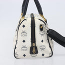 MCM Logogram Vicetos Hand Bag PVC Leather 2way White Gold Auth 206543A-4