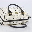 MCM Logogram Vicetos Hand Bag PVC Leather 2way White Gold Auth 206543A-6