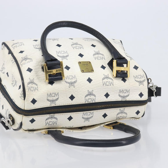 MCM Logogram Vicetos Hand Bag PVC Leather 2way White Gold Auth 206543A