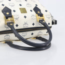 MCM Logogram Vicetos Hand Bag PVC Leather 2way White Gold Auth 206543A-7