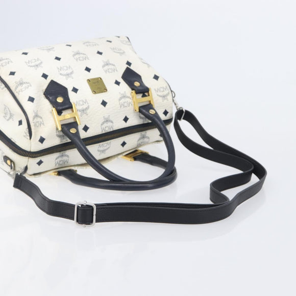 MCM Logogram Vicetos Hand Bag PVC Leather 2way White Gold Auth 206543A